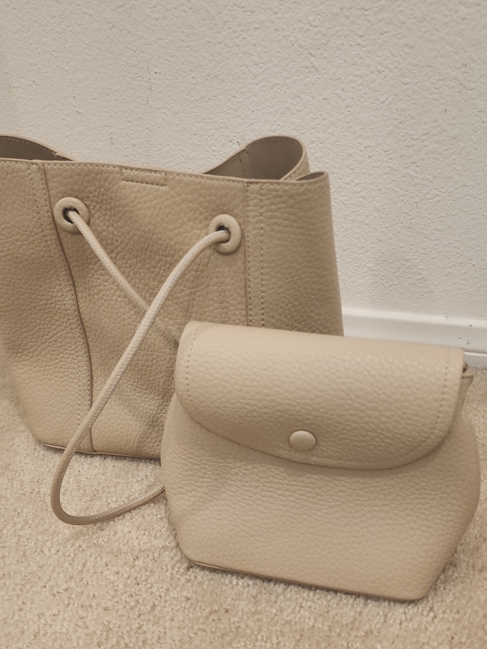 Neutral Beige Tote and Crossbody Set - Women's Bag